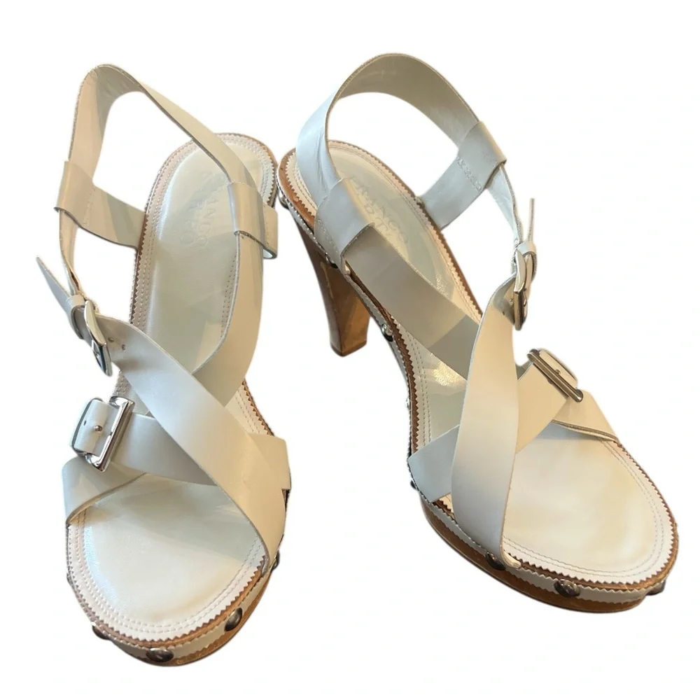 Franco Sarto White Platform Heels With Wooden Heel Size 8